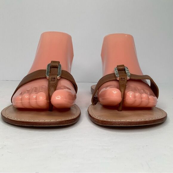 Brighton Ocean Slip On Thong Brown Leather Women’s Flat Flip Flop Sz 7M - Picture 5 of 9
